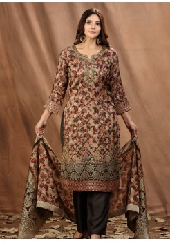 Black & Brown Print Designer Punjabi Suit 
